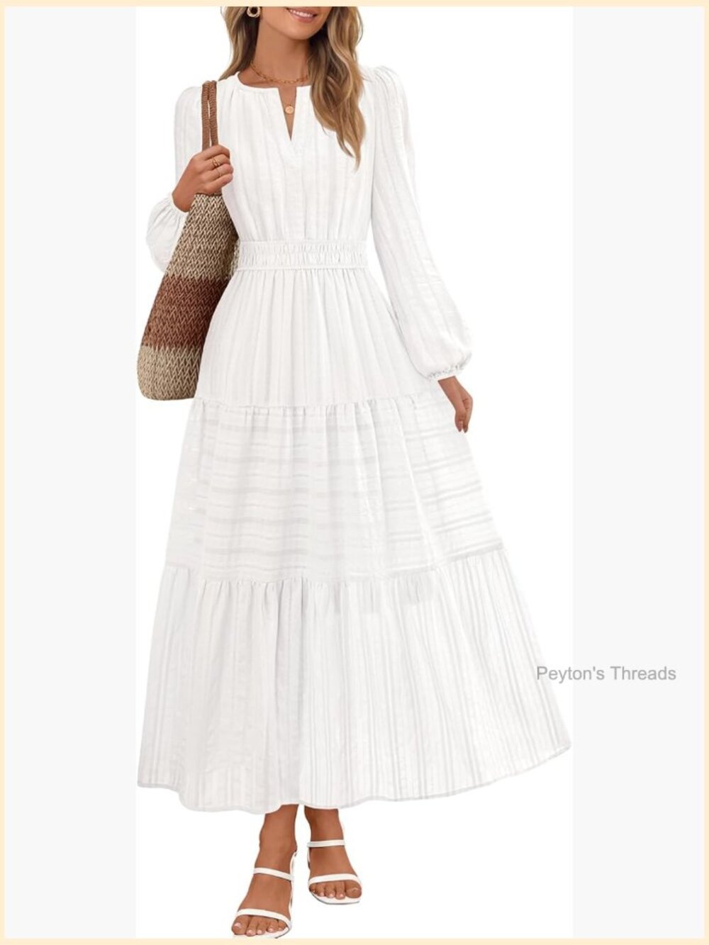 Casual V Neck Tiered Maxi Dress with Pockets Long Sleeve Flowy Midi Dress